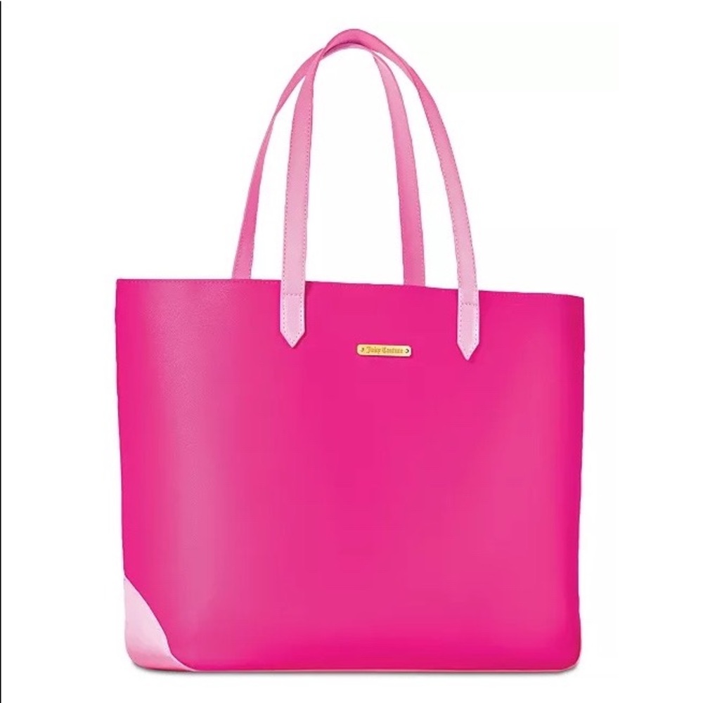 Juicy Couture Hot Neon Pink Shoulder Tote Purse Bag Barbie Lined Colorblock